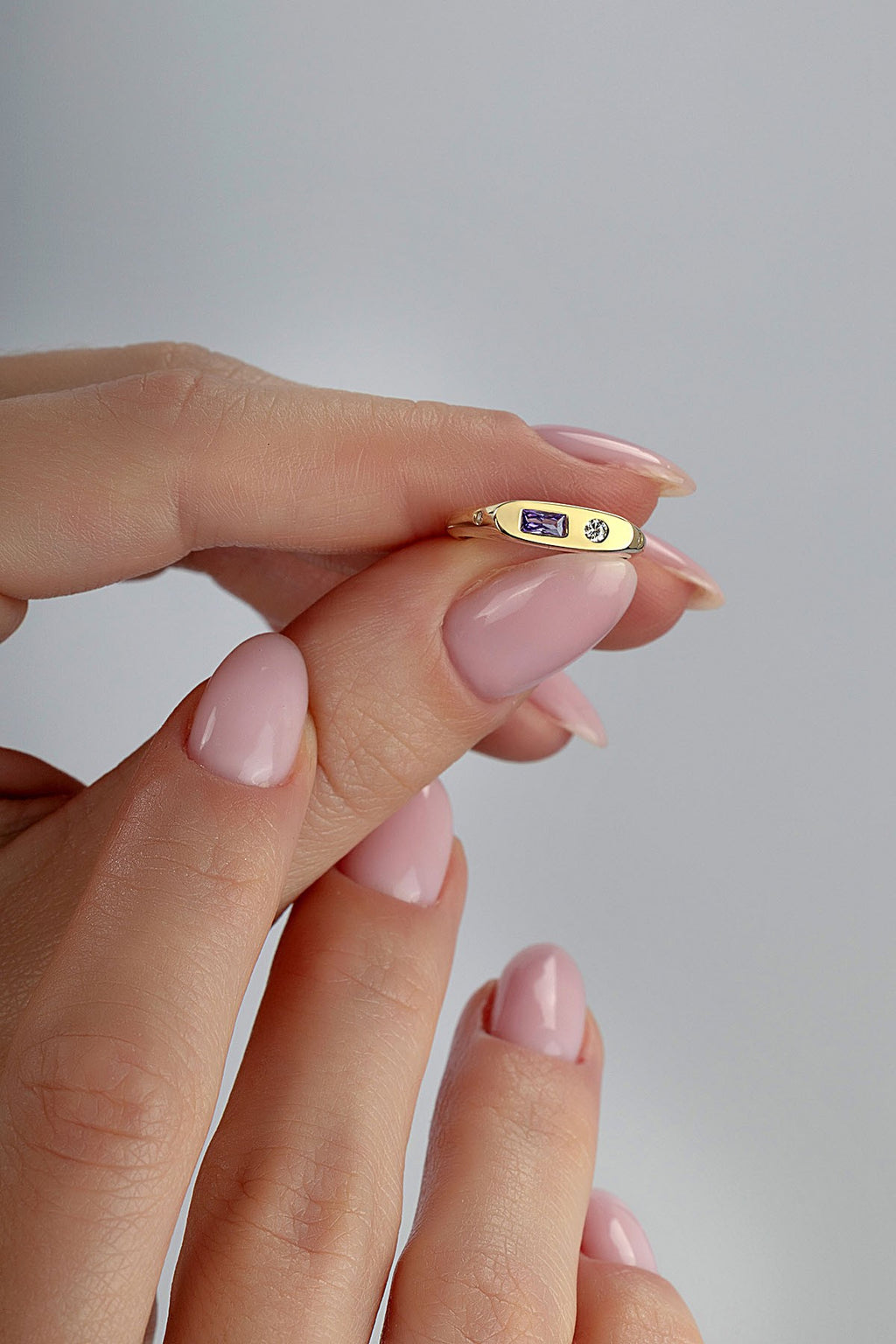 Rectangular Purple Stone-Set Pinky Gold Ring