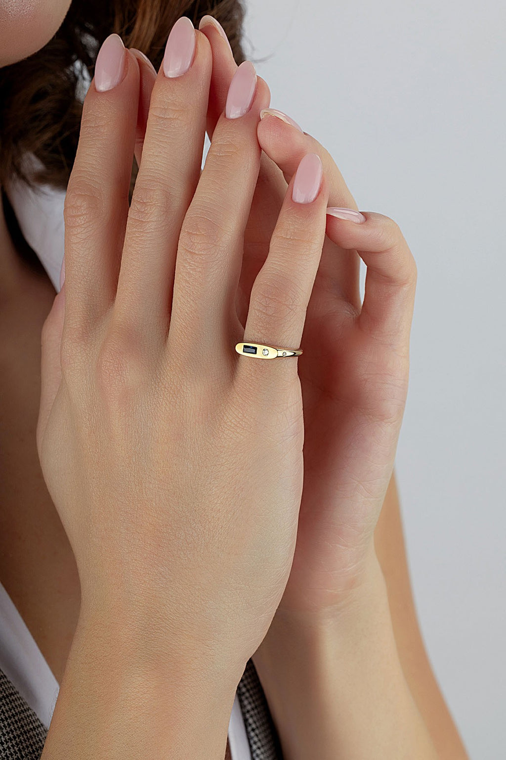 Rectangular Blue Stone-Set Pinky Gold Ring
