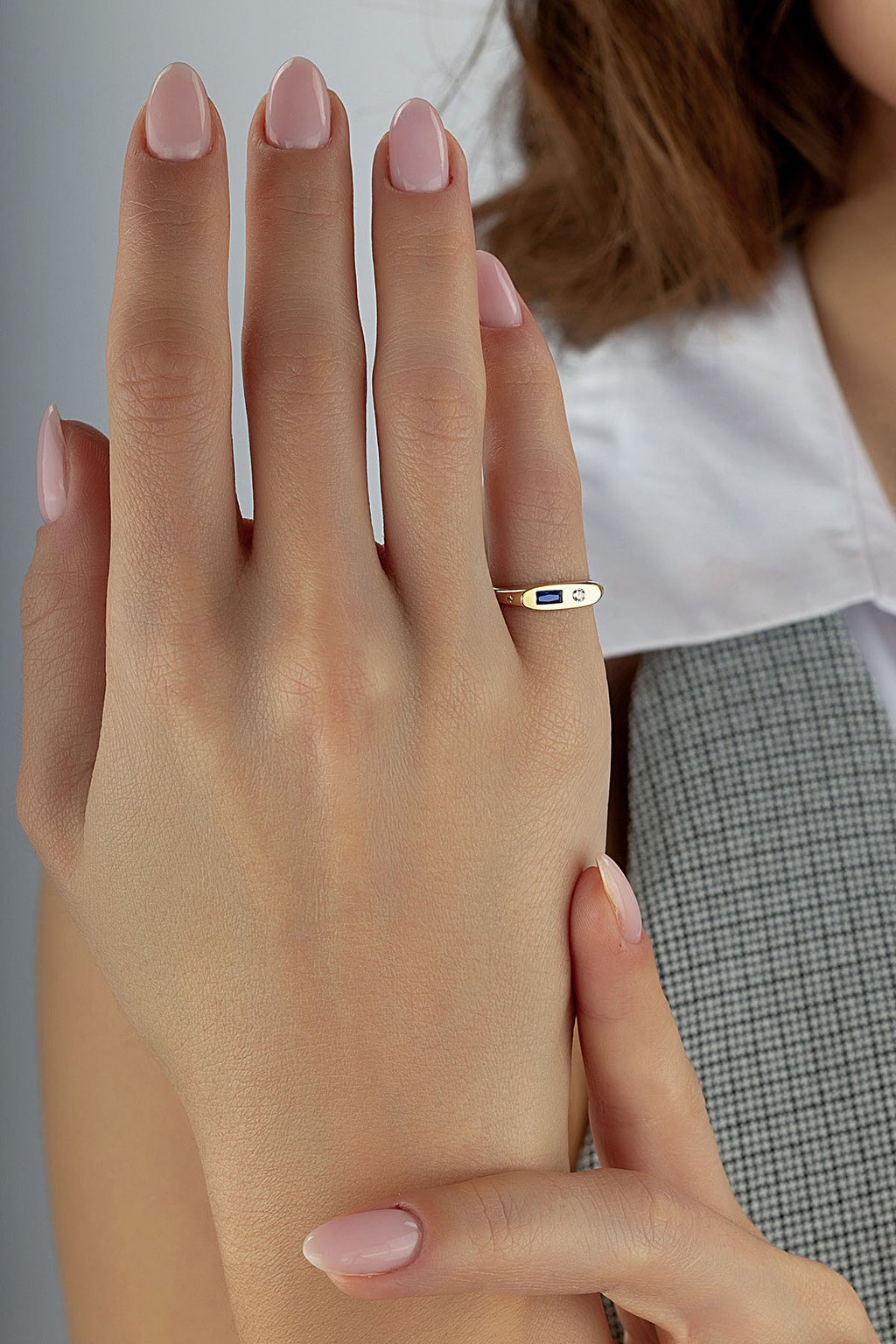 Rectangular Blue Stone-Set Pinky Gold Ring