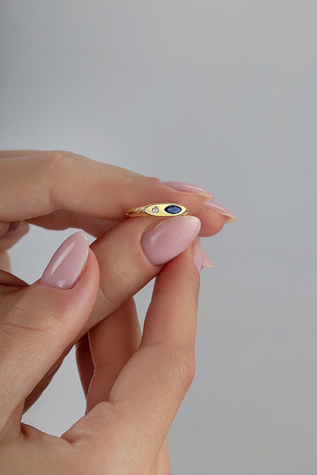 Diamond-Shaped Blue Stone-Set Pinky Gold Ring