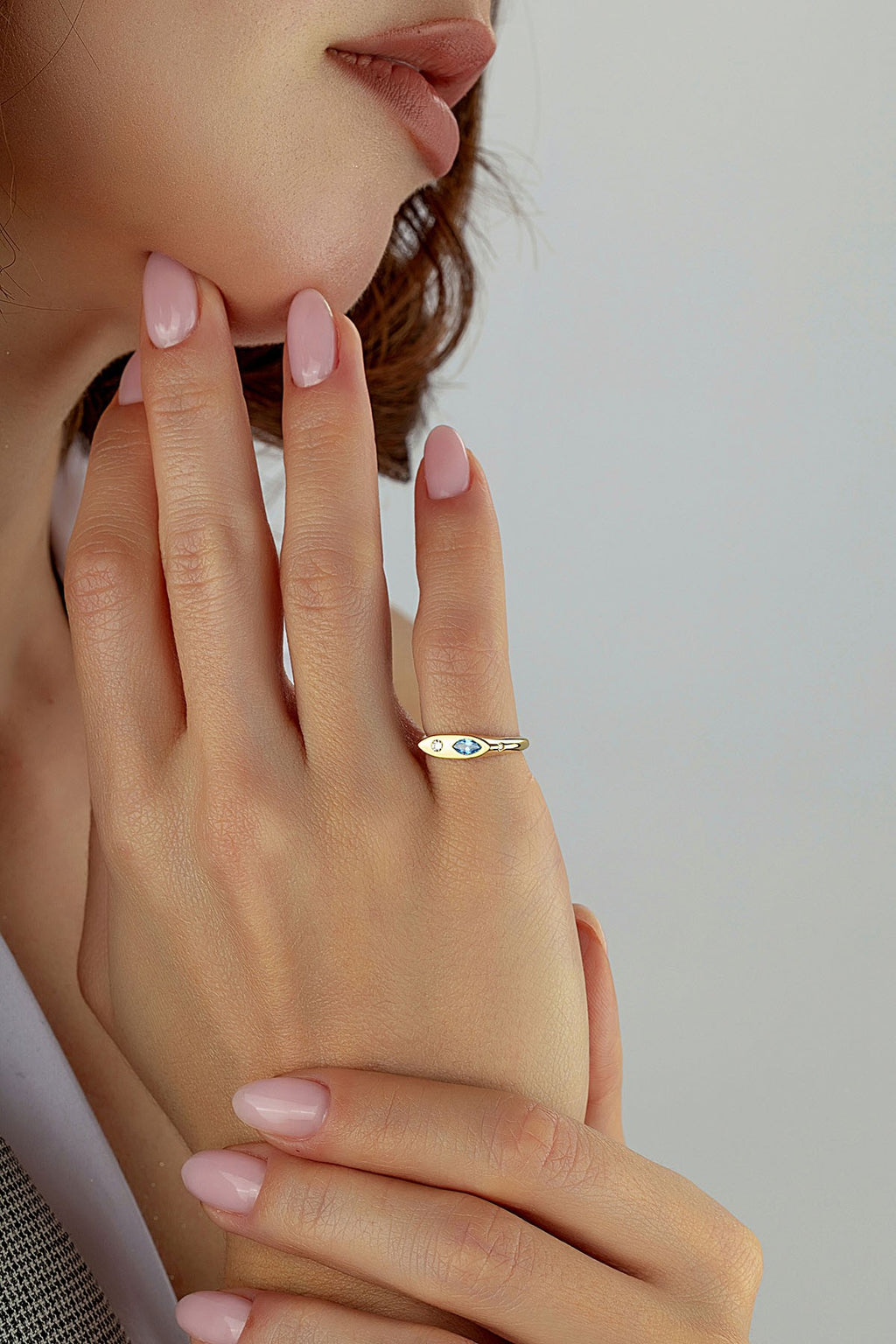 Diamond-Shaped Turquoise Stone-Set Pinky Gold Ring