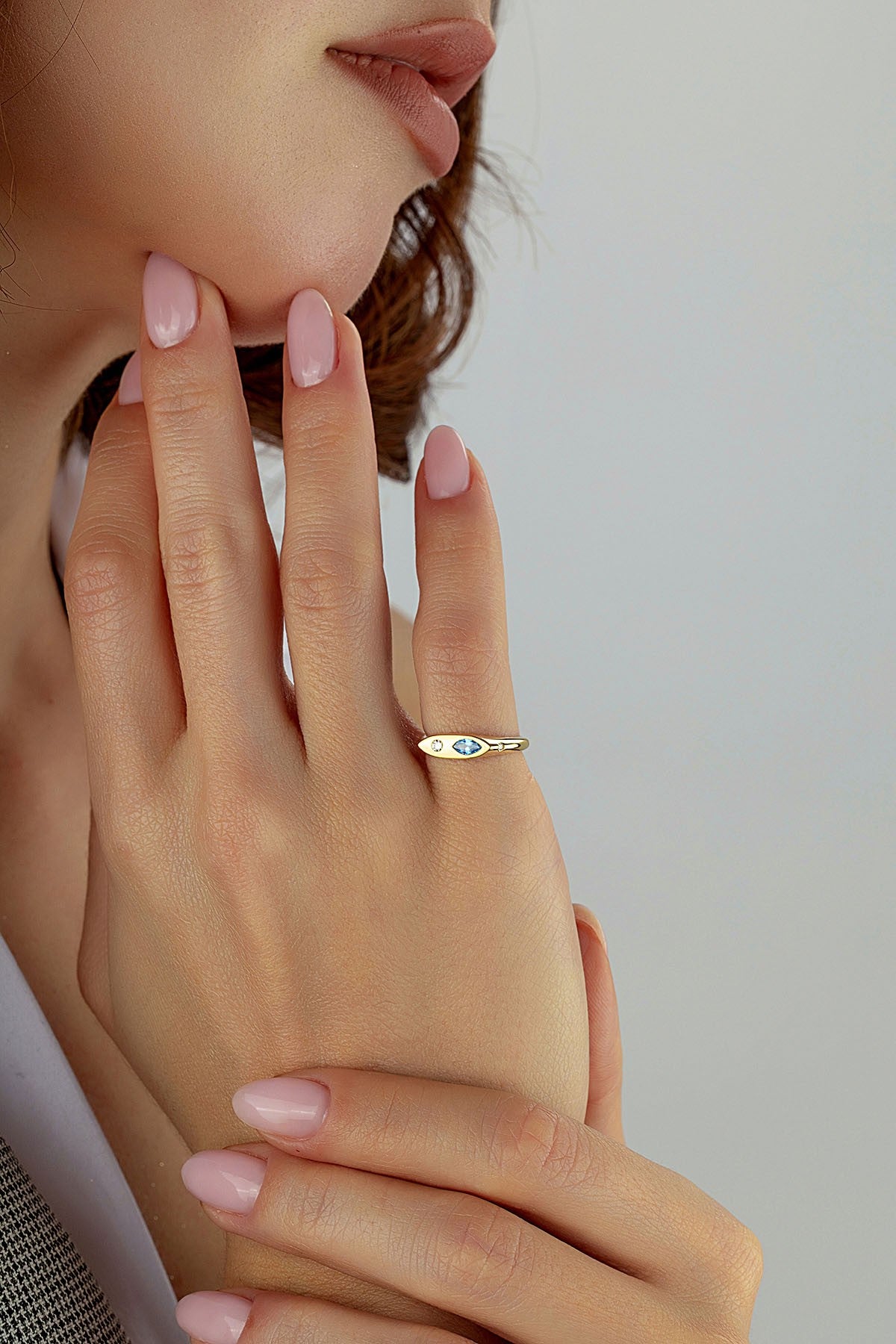 Diamond-Shaped Turquoise Stone-Set Pinky Gold Ring