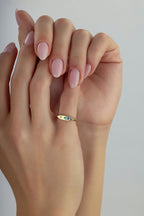 Diamond-Shaped Turquoise Stone-Set Pinky Gold Ring