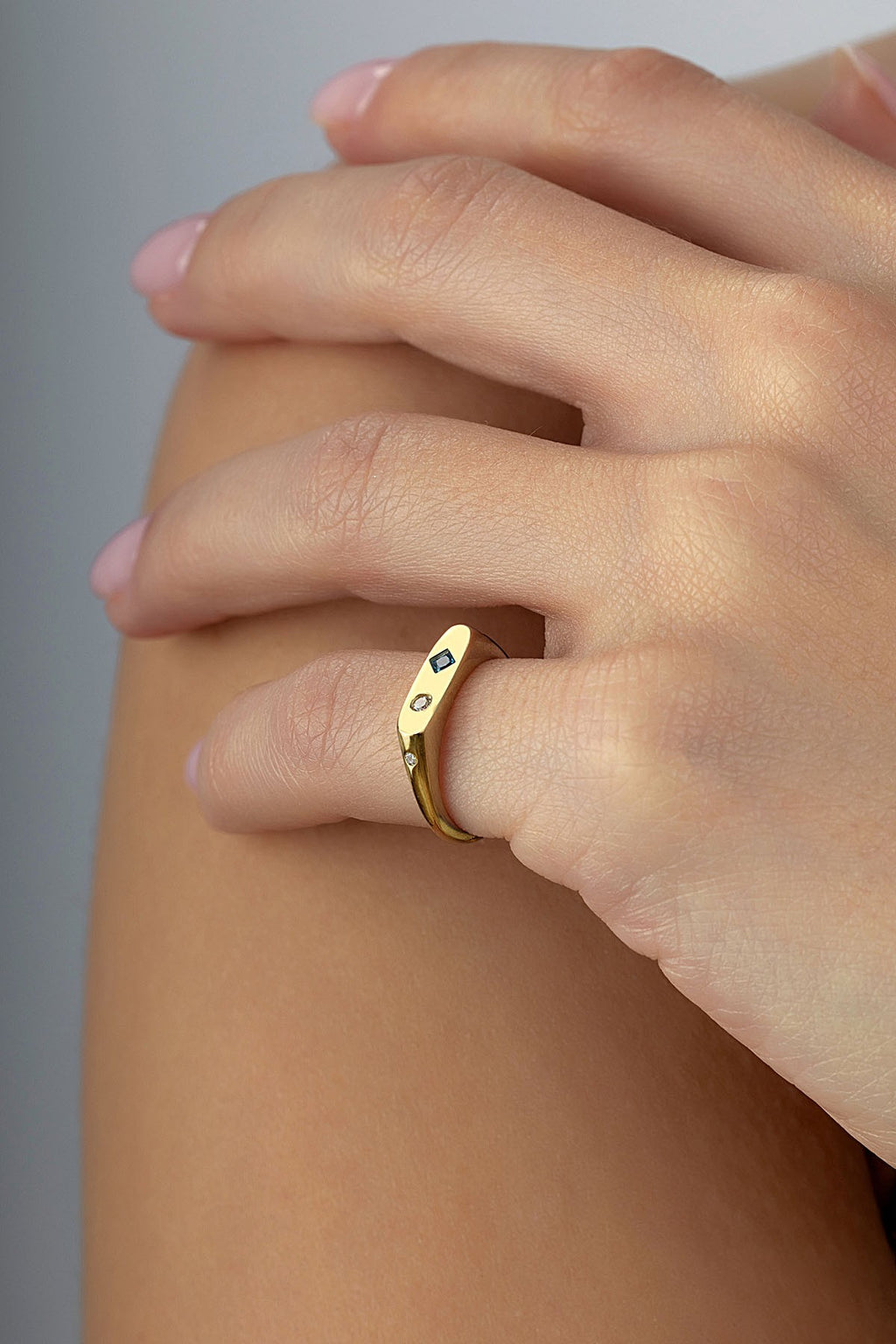 Rectangular Turquoise Stone-Set Pinky Gold Ring