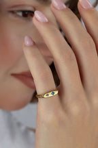 Rectangular Turquoise Stone-Set Pinky Gold Ring
