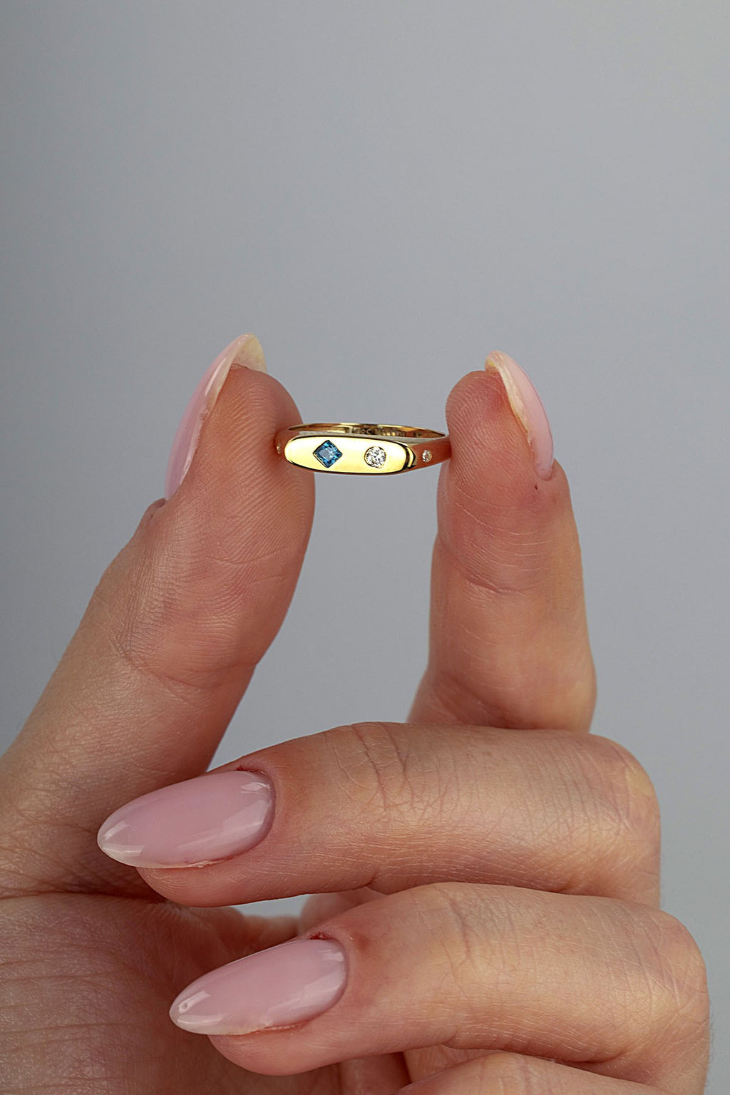 Rectangular Turquoise Stone-Set Pinky Gold Ring