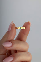 Rectangular Green Stone-Set Pinky Gold Ring