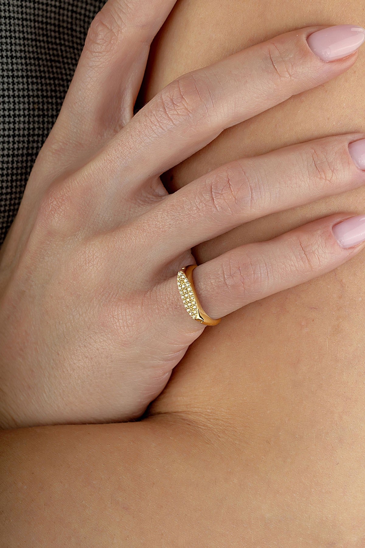 Row Stone-Set Pinky Gold Ring Secondary image