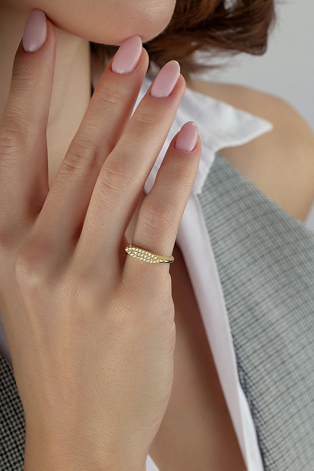 Row Stone-Set Pinky Gold Ring
