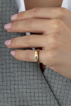 Diamond-Shaped Green Stone-Set Pinky Gold Ring