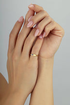 Diamond-Shaped Purple Stone-Set Pinky Gold Ring