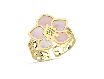 Pink Mother-of-Pearl Floral Italian Gold Ring