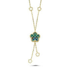 Reversible Blue White Floral Drop Gold Necklace