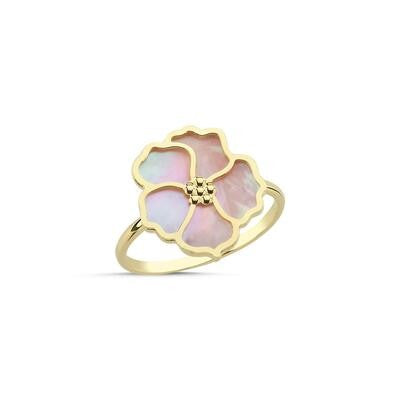Pink Mother-of-Pearl Floral Italian Gold Ring
