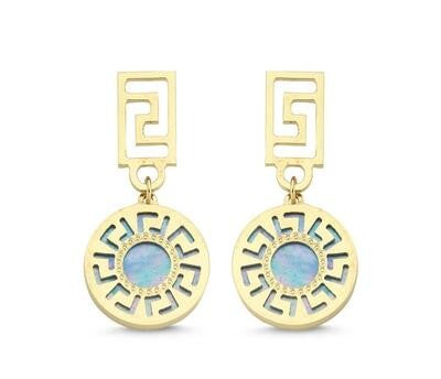 Turquoise Mother-of-Pearl Modern Geo Gold Earrings