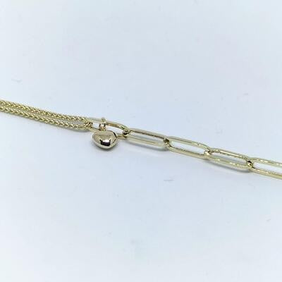 14K Heart Paperclip Chain Gold Bracelet