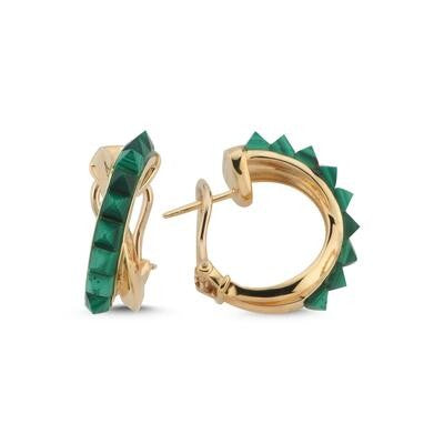 Green Stone-Set Italian Gold Earrings