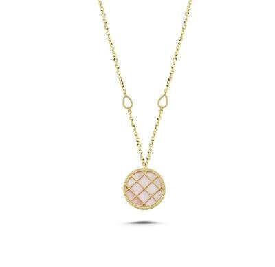 Reversible Pink White Mother-of-Pearl Gold Necklace