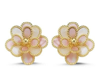 Pink White Floral Italian Gold Earrings Secondary image