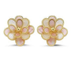 Pink White Floral Italian Gold Earrings