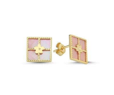 Pink Mother-of-Pearl Square Gold Earrings Secondary image