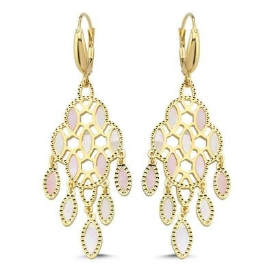 Pink White Mother-of-Pearl Wind Gold Earrings