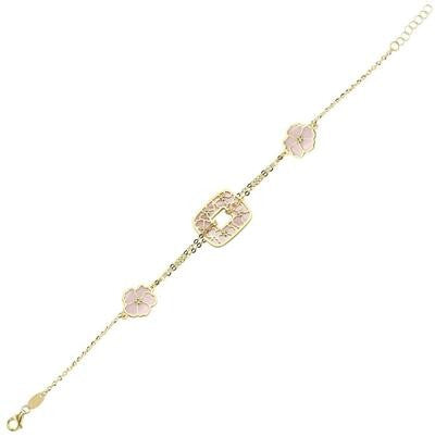 Reversible Pink White Mother-of-Pearl Gold Bracelet