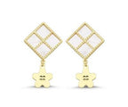 Pink Mother-of-Pearl Rectangular Drop Floral Gold Earrings