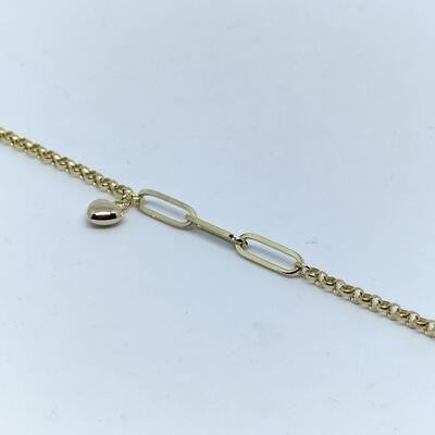 8K Drop Heart Paperclip Gold Bracelet