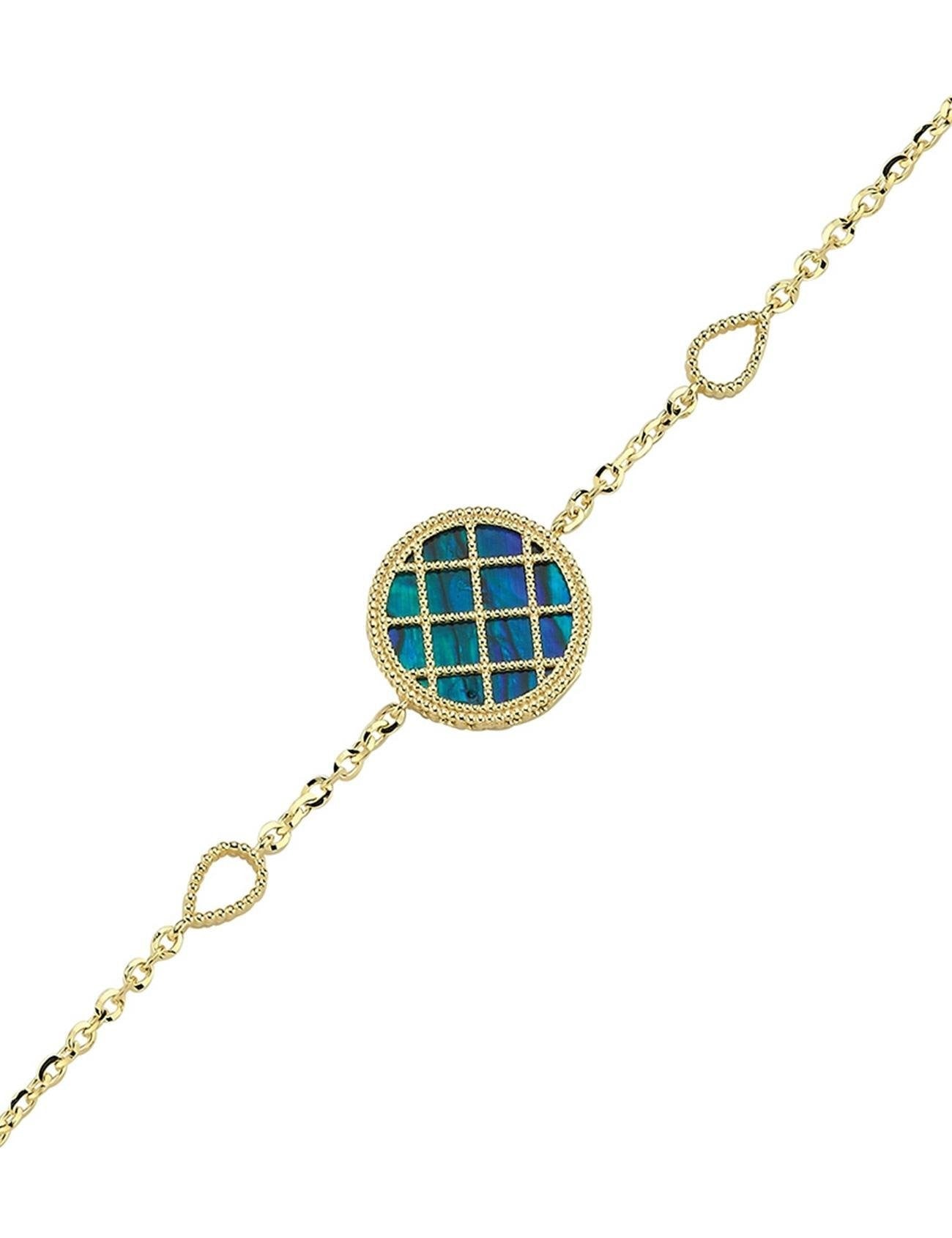 Reversible Blue White Mother-of-Pearl Gold Bracelet