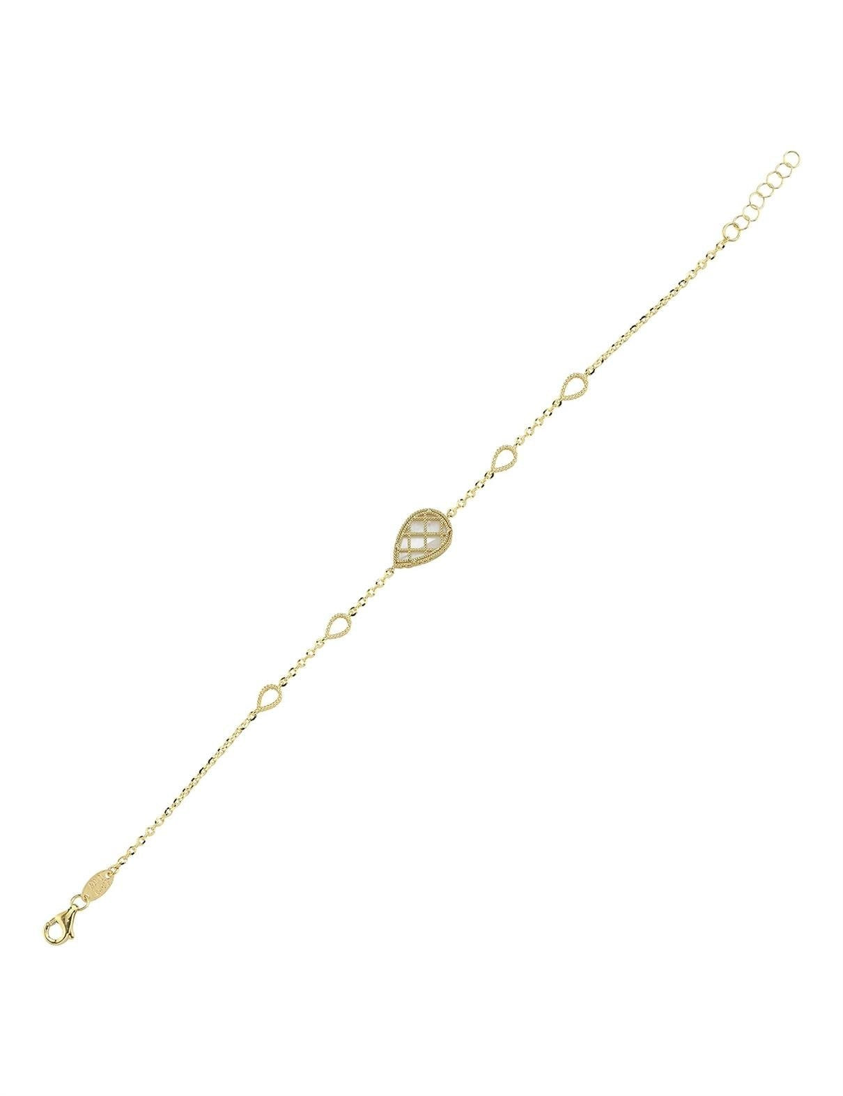 Reversible Pink White Mother-of-Pearl Pear Gold Bracelet