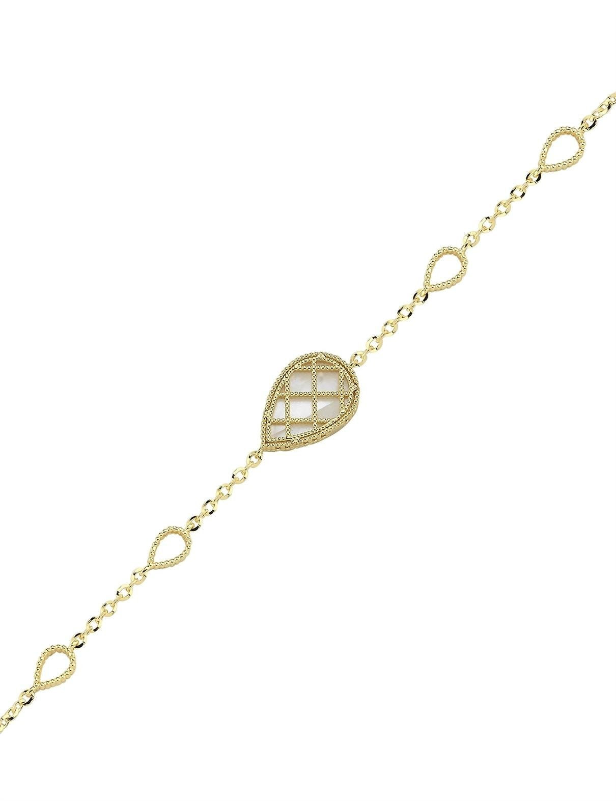 Reversible Pink White Mother-of-Pearl Pear Gold Bracelet
