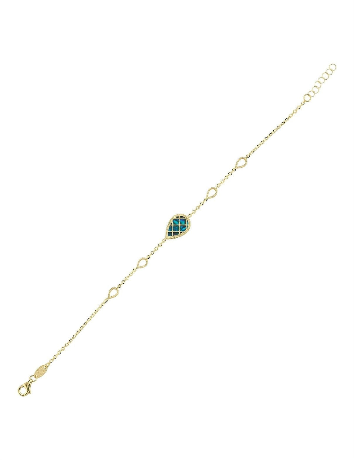 Reversible Blue White Mother-of-Pearl Pear Gold Bracelet