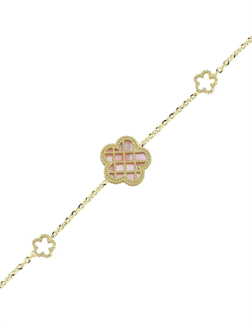 Reversible Pink White Mother-of-Pearl Floral Gold Bracelet
