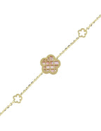 Reversible Pink White Mother-of-Pearl Floral Gold Bracelet