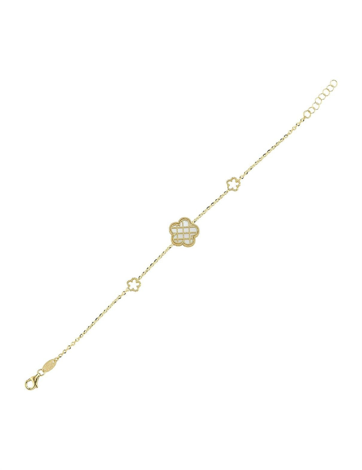 Reversible Pink White Mother-of-Pearl Floral Gold Bracelet