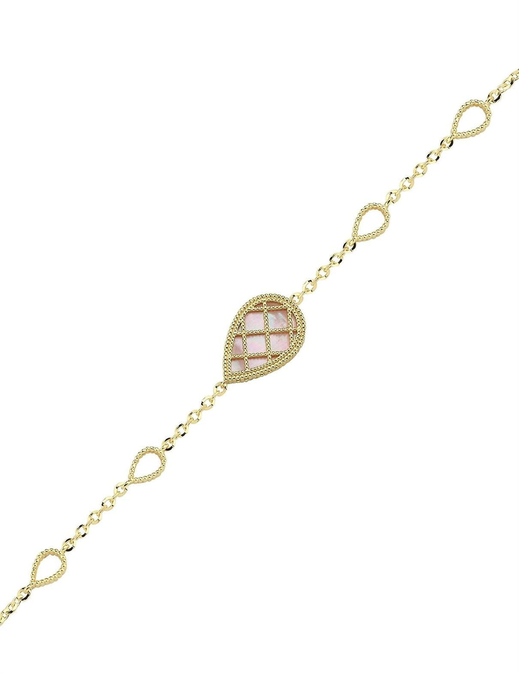 Reversible Pink White Mother-of-Pearl Pear Gold Bracelet