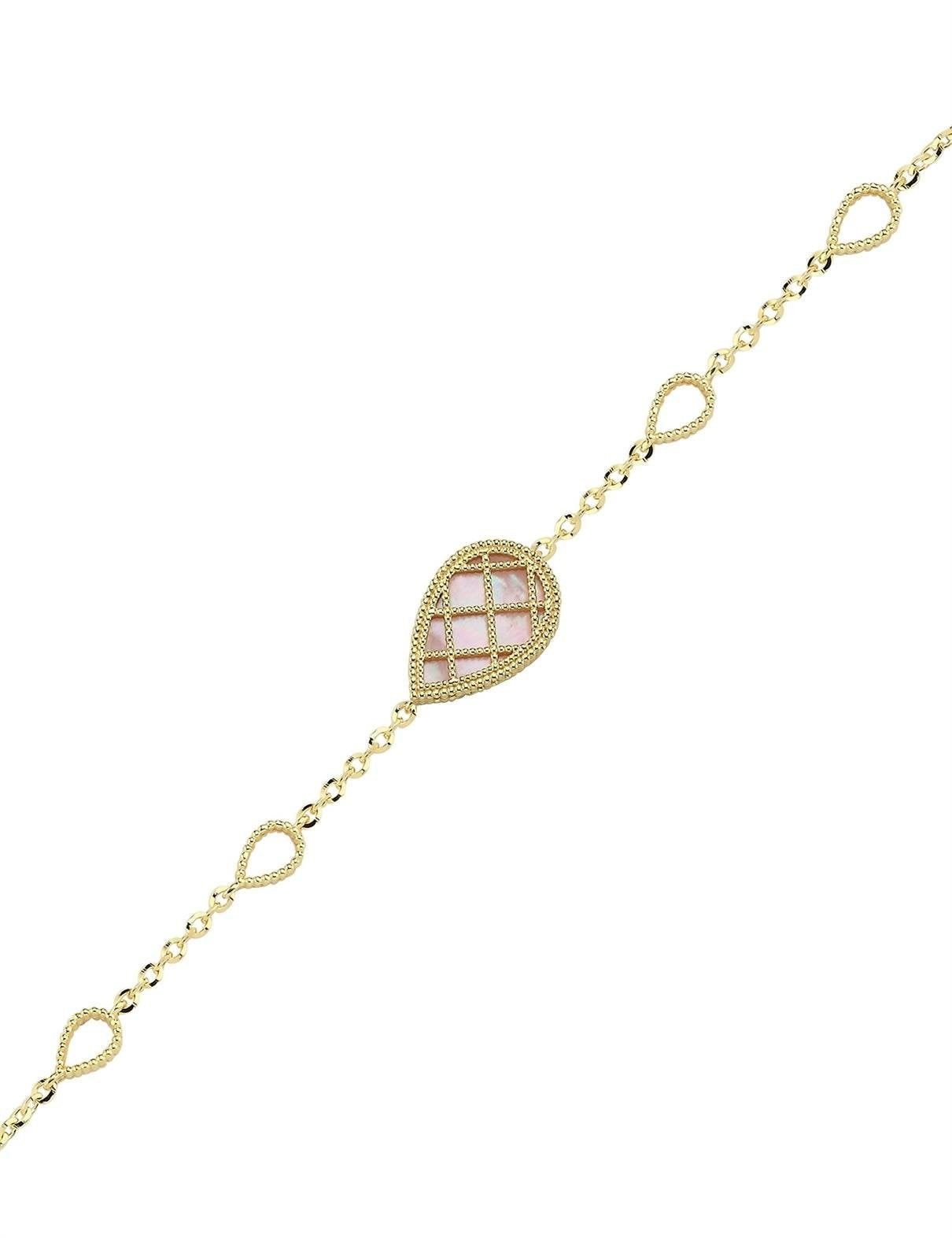 Reversible Pink White Mother-of-Pearl Pear Gold Bracelet