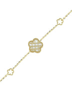 Reversible Pink White Mother-of-Pearl Floral Gold Bracelet