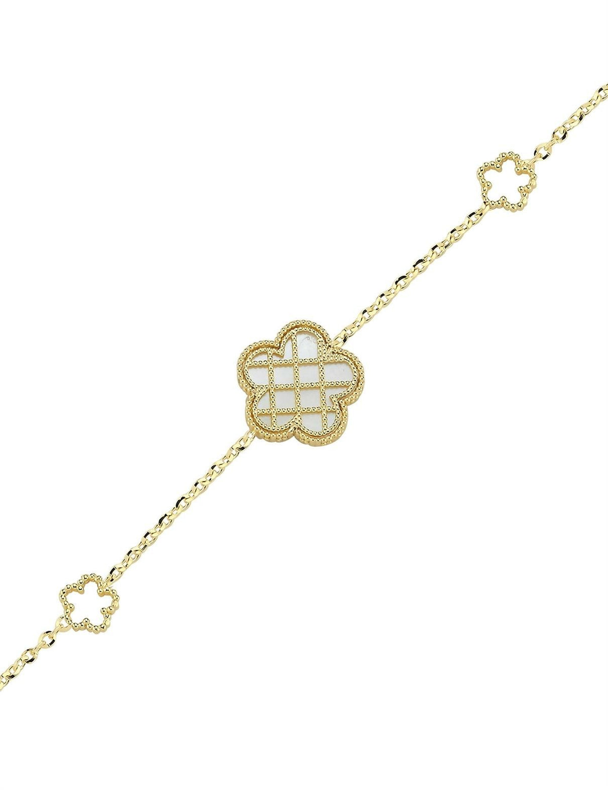 Reversible Pink White Mother-of-Pearl Floral Gold Bracelet