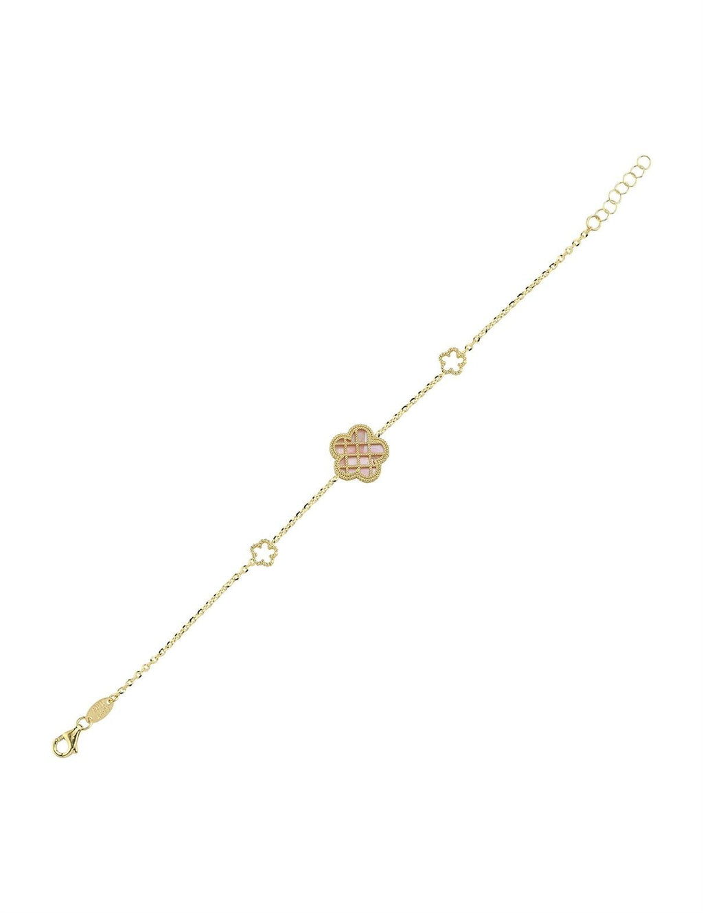Reversible Pink White Mother-of-Pearl Floral Gold Bracelet