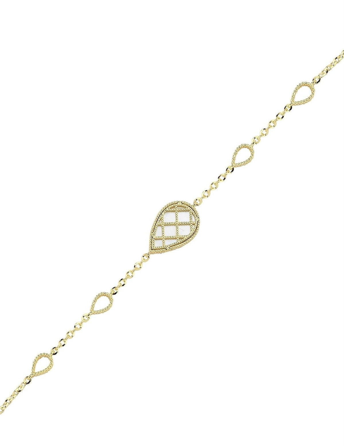 Reversible Blue White Mother-of-Pearl Pear Gold Bracelet