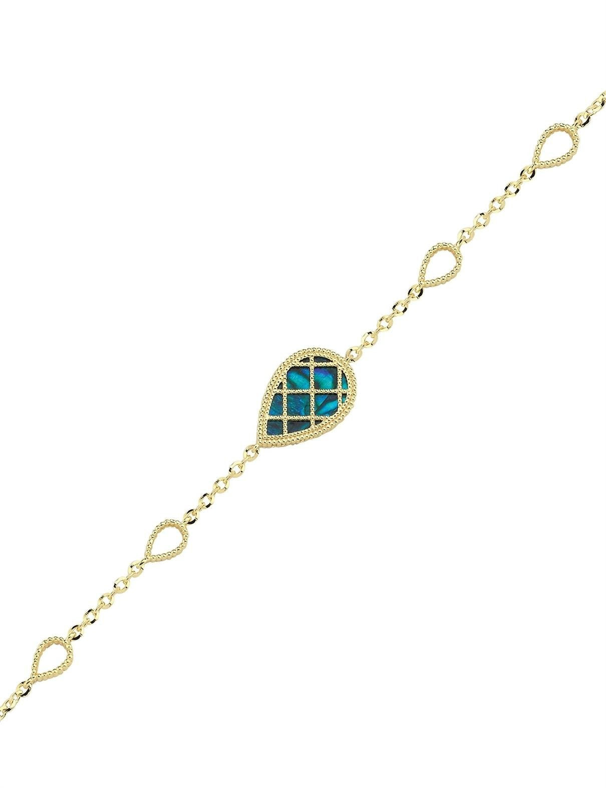Reversible Blue White Mother-of-Pearl Pear Gold Bracelet