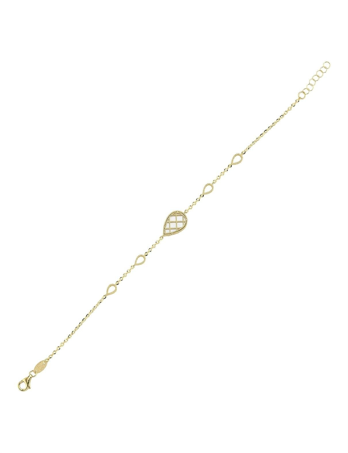 Reversible Blue White Mother-of-Pearl Pear Gold Bracelet