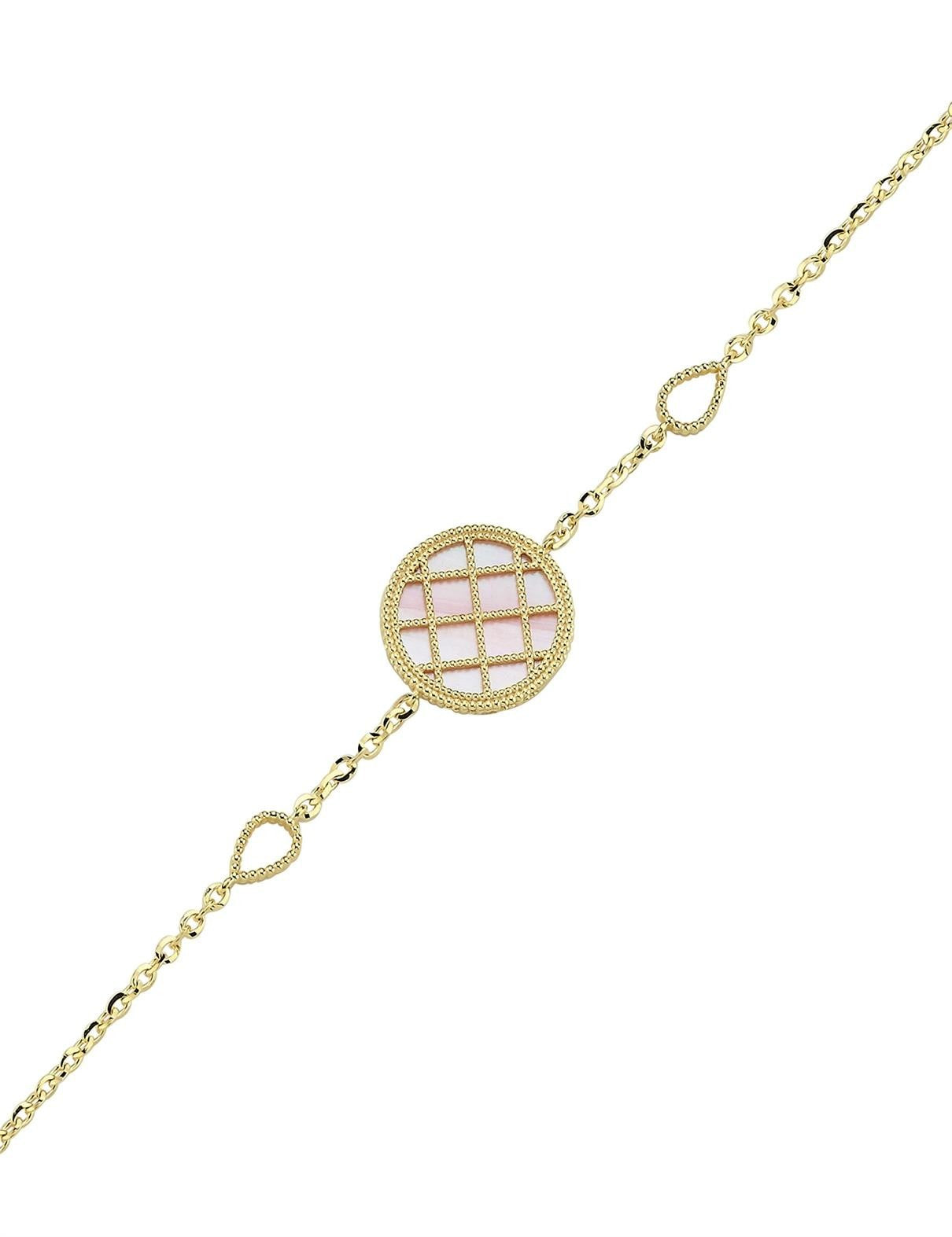 Reversible Pink White Mother-of-Pearl Gold Bracelet