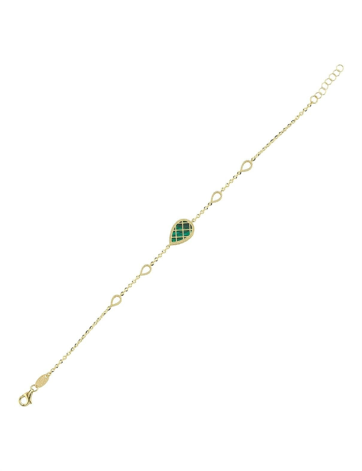 Reversible Green White Mother-of-Pearl Pear Gold Bracelet