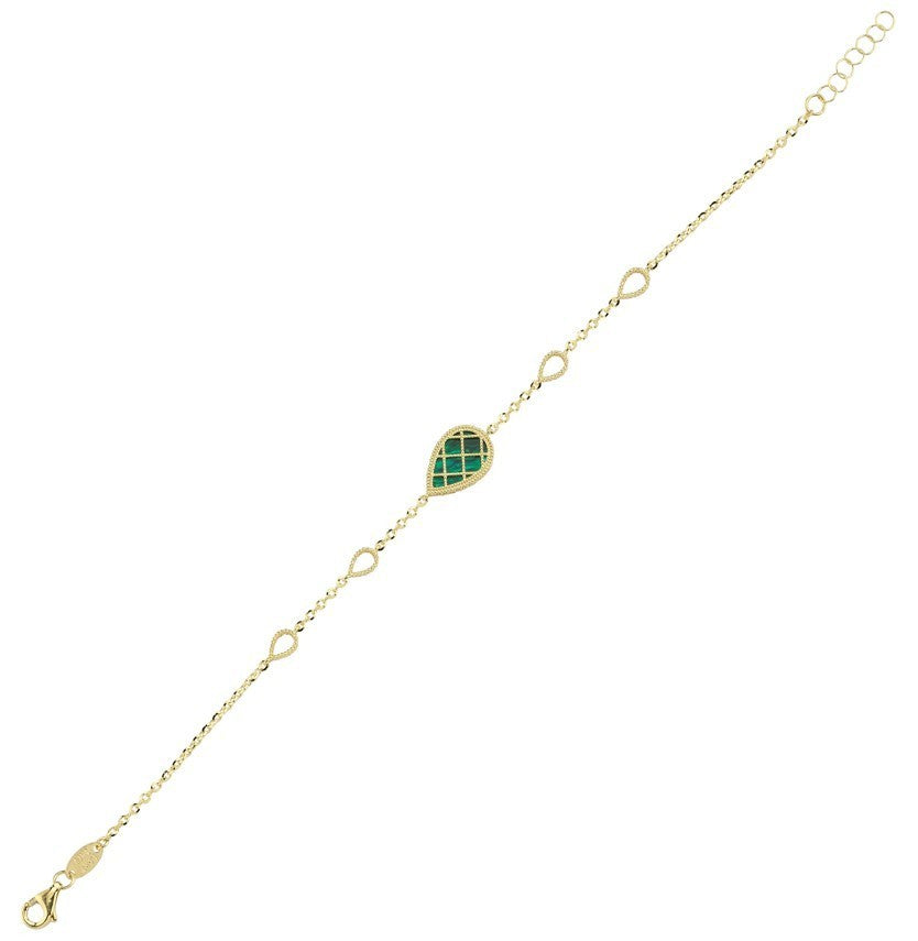 Reversible Green White Mother-of-Pearl Pear Gold Bracelet
