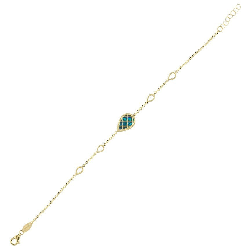 Reversible Blue White Mother-of-Pearl Pear Gold Bracelet