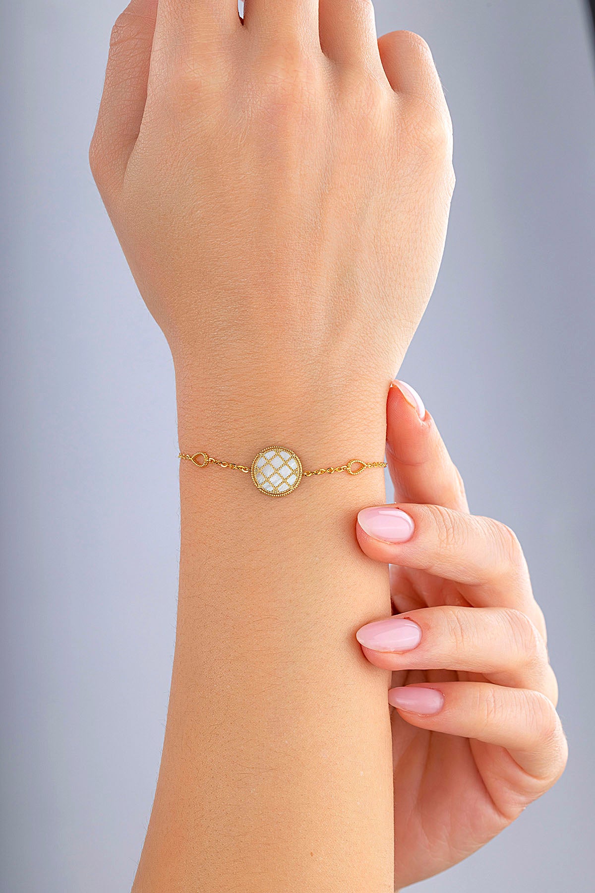 Reversible Blue White Mother-of-Pearl Gold Bracelet