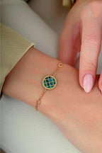 Reversible Green White Mother-of-Pearl Gold Bracelet